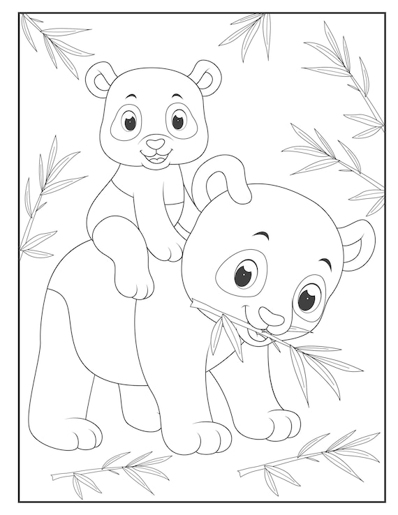 Printable panda coloring pages for children instant download