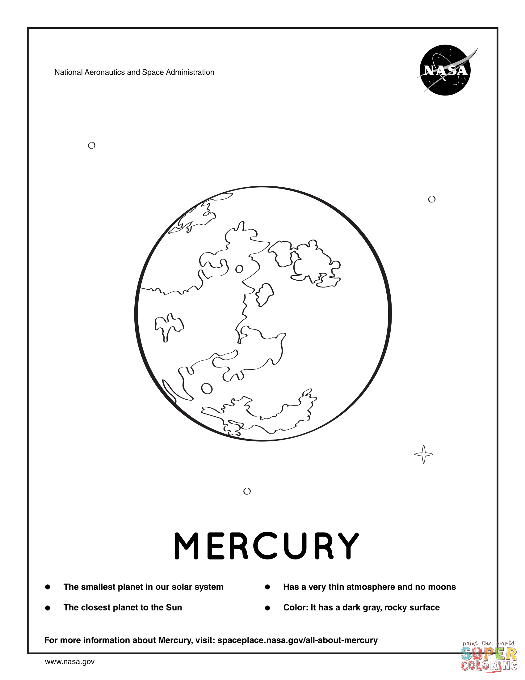 Solar system planet mercury coloring page free printable coloring pages