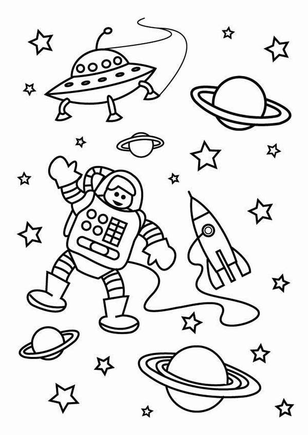 The astronaut on the outer space mission coloring page