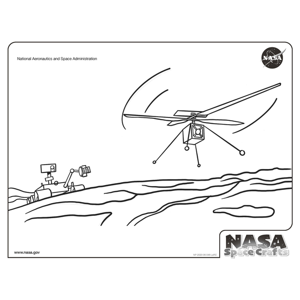 Color the mars rover and helicopter