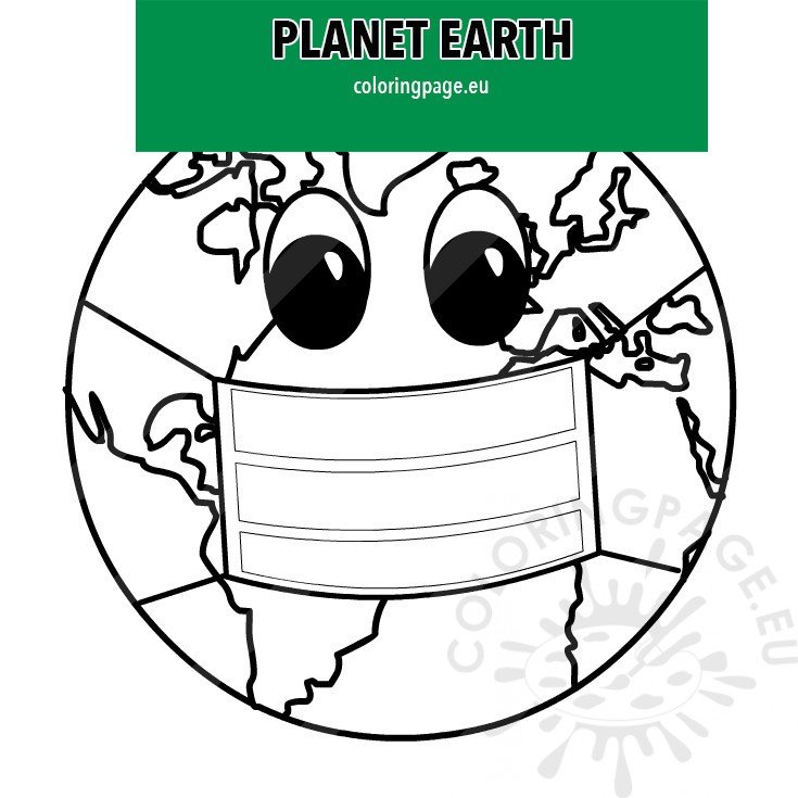 Planet earth wearing a medical mask coloring page