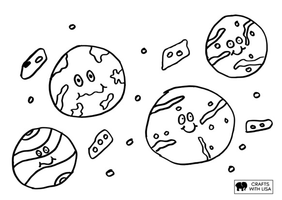 Planets with faces coloring page