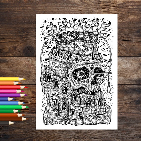 Skull coloring page fantasy coloring book page spooky printable coloring sheet printable adult coloring page coloring designs download now