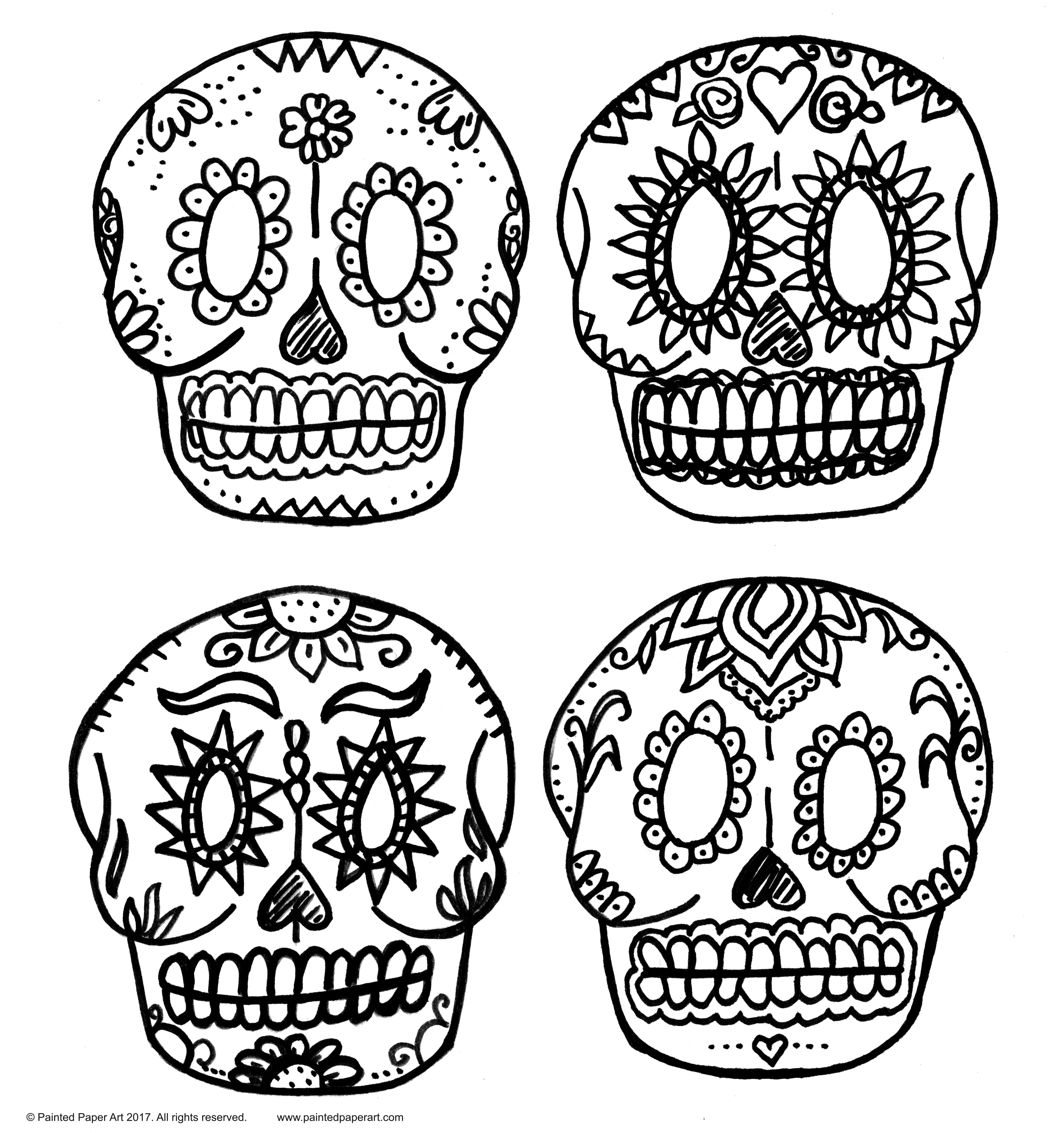 Dia de los muertos paper sugar skulls â painted paper art