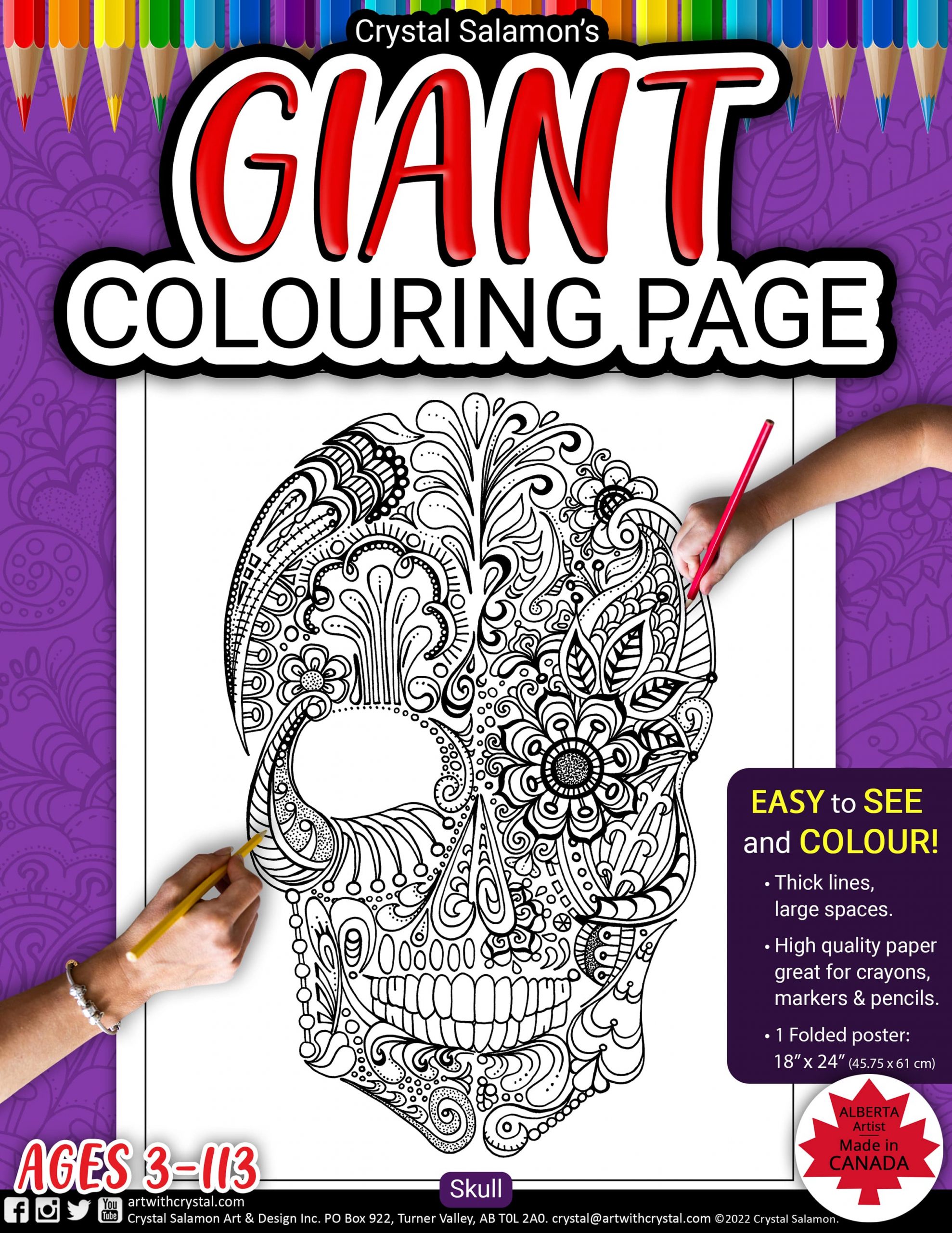 Sugar skull dia de muertos colouring page poster