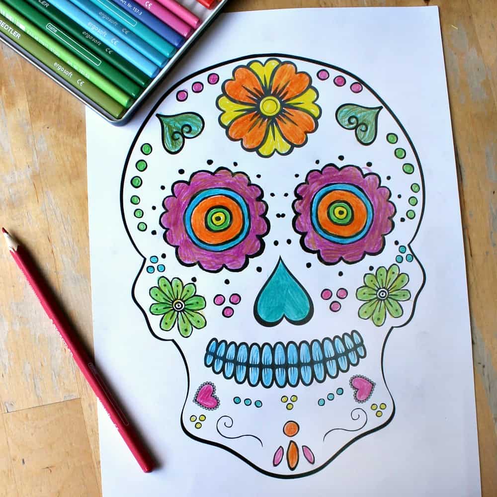 Day of the dead skull loring sheets for children