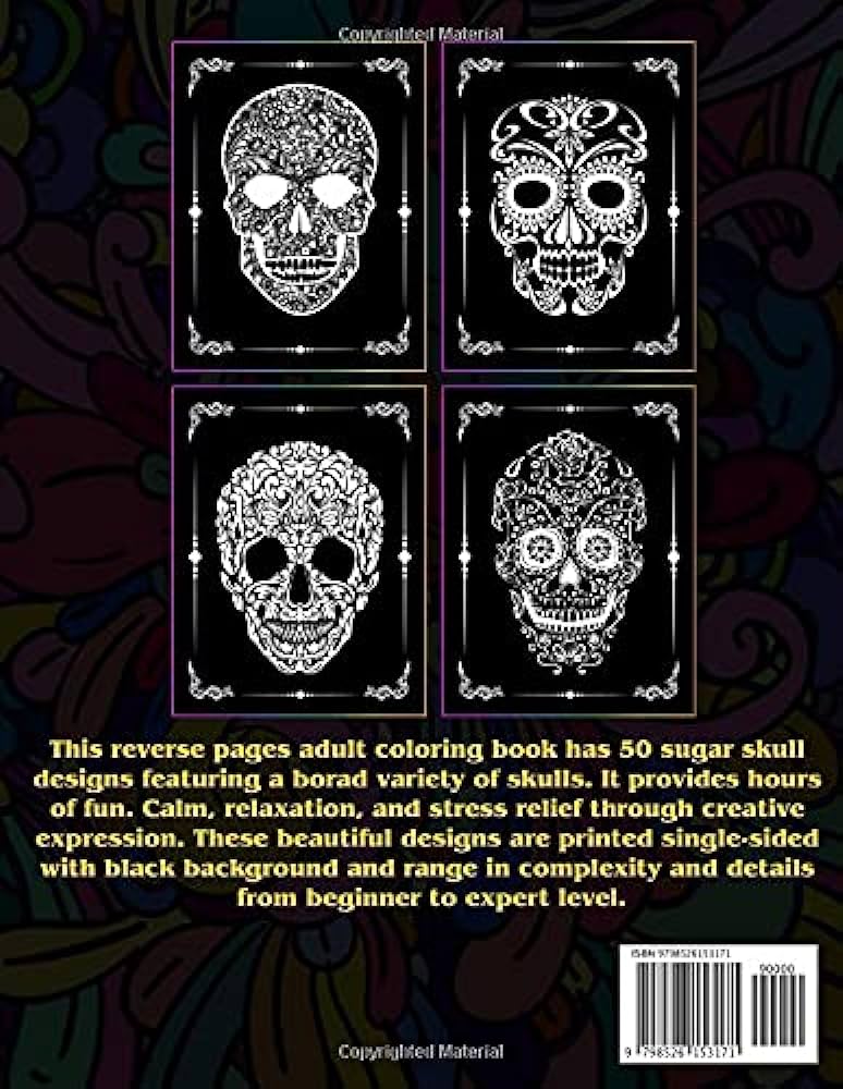 Reverse sugar skull coloring book for adults dia de los muertos books sugar skulls day of the dead skull art designs for anti