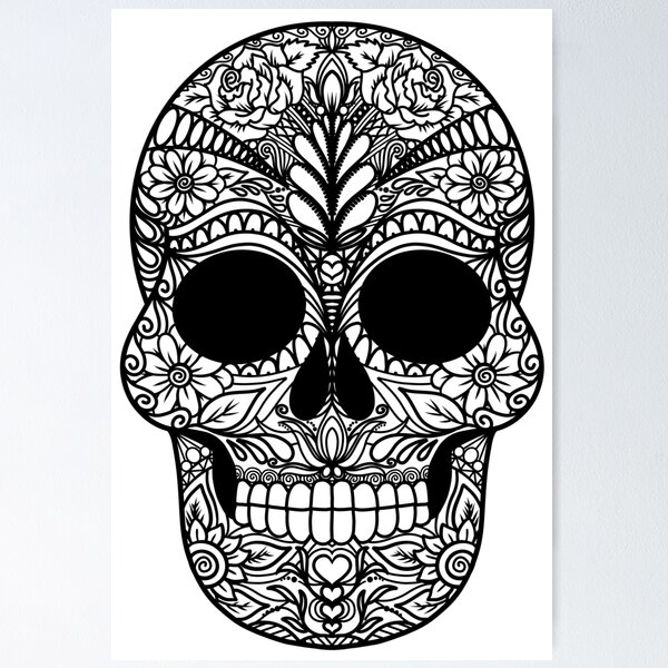 Day of the dead dia de los muertos skull coloring doodle art poster for sale by picadillyprints