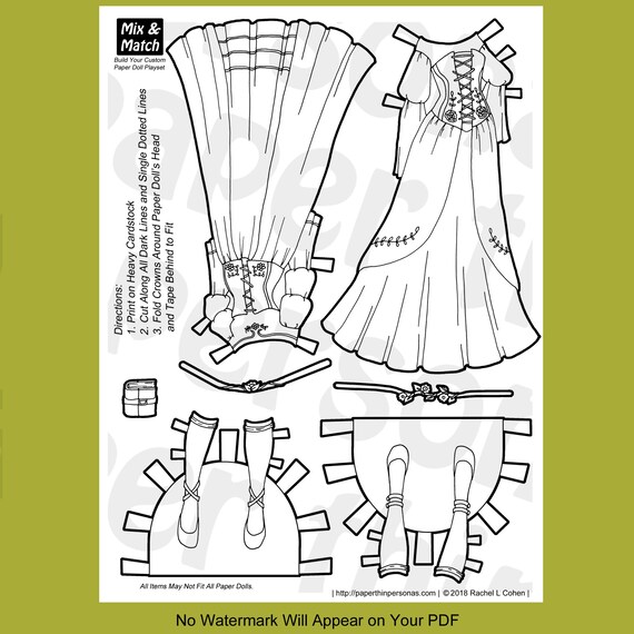 Mix match fantasy paper doll clothing bundle printable paper doll coloring book pdf digital download