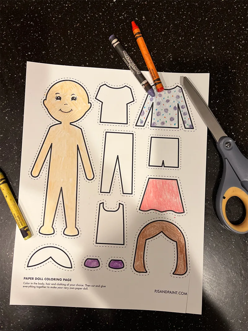 Free printable paper doll coloring page