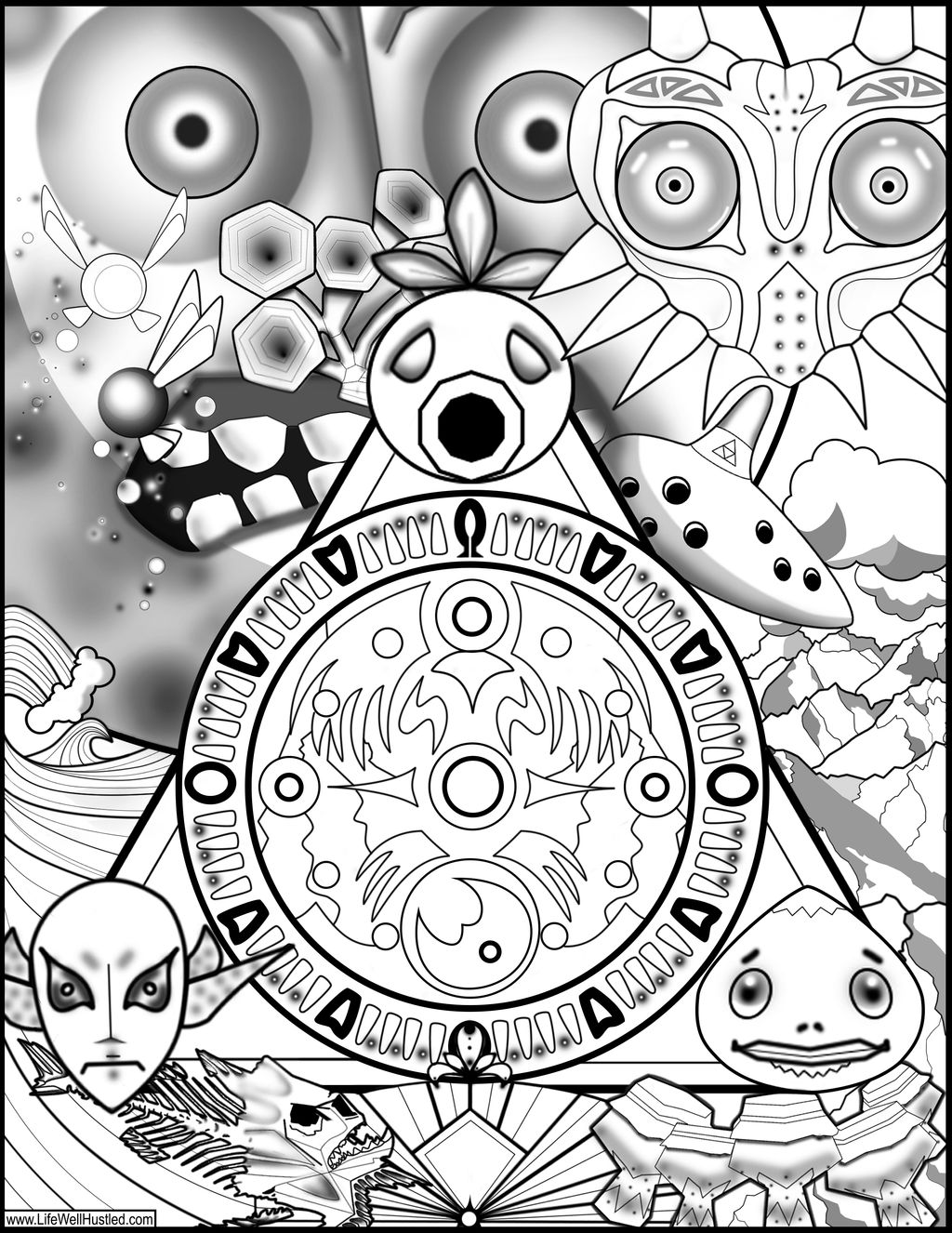 Majoras mask coloring page by cosmicordia on