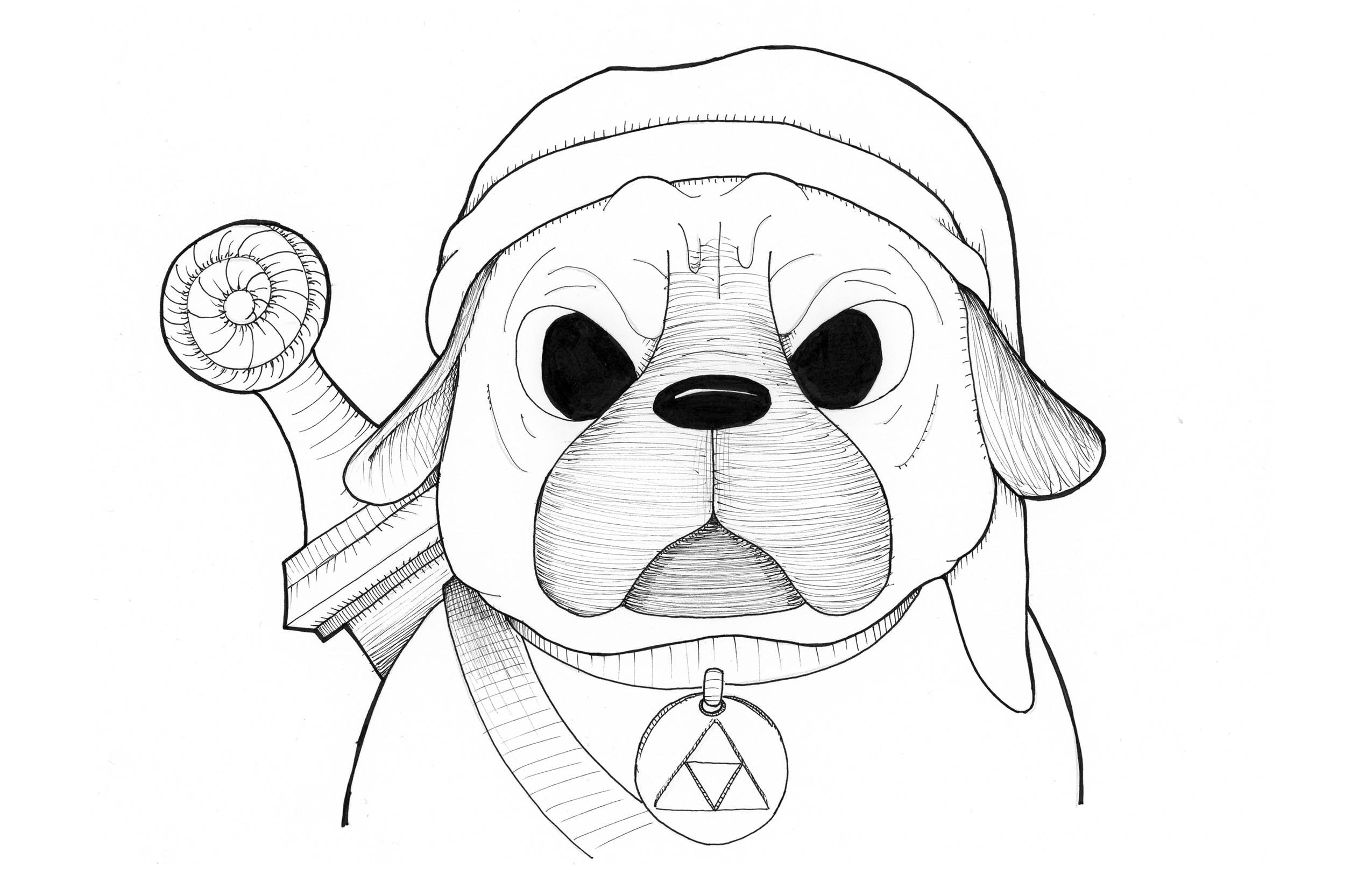 Link the pug from legend of zelda coloring page