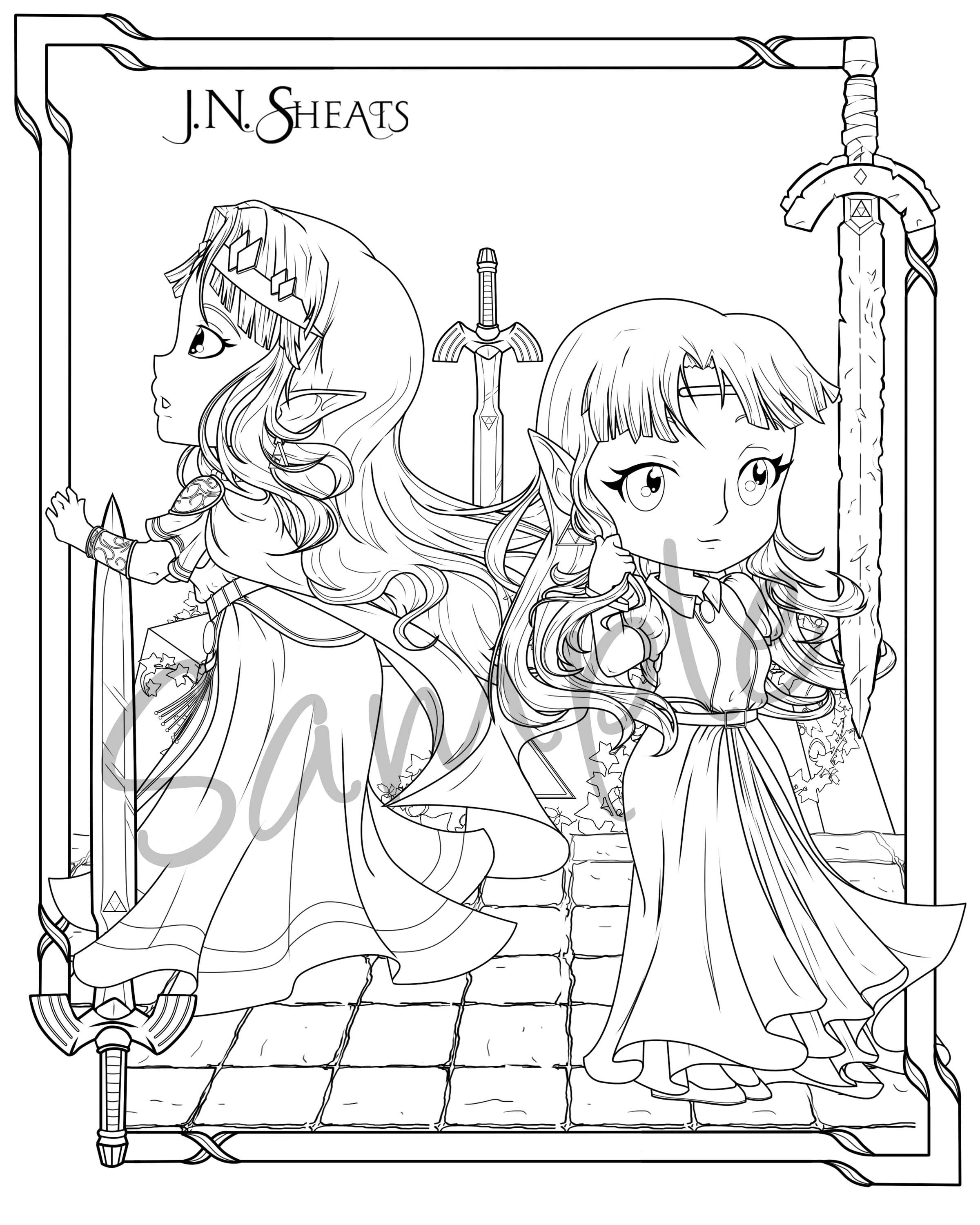 Princess zelda a link to the past coloring page downloads for instant download