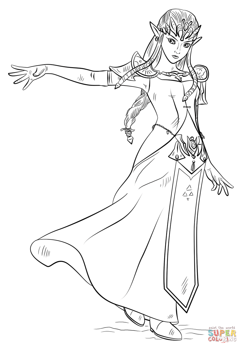 Princess zelda coloring page free printable coloring pages