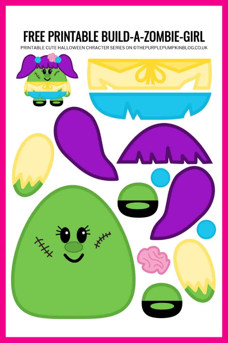 Build a zombie girl free printable halloween paper craft template