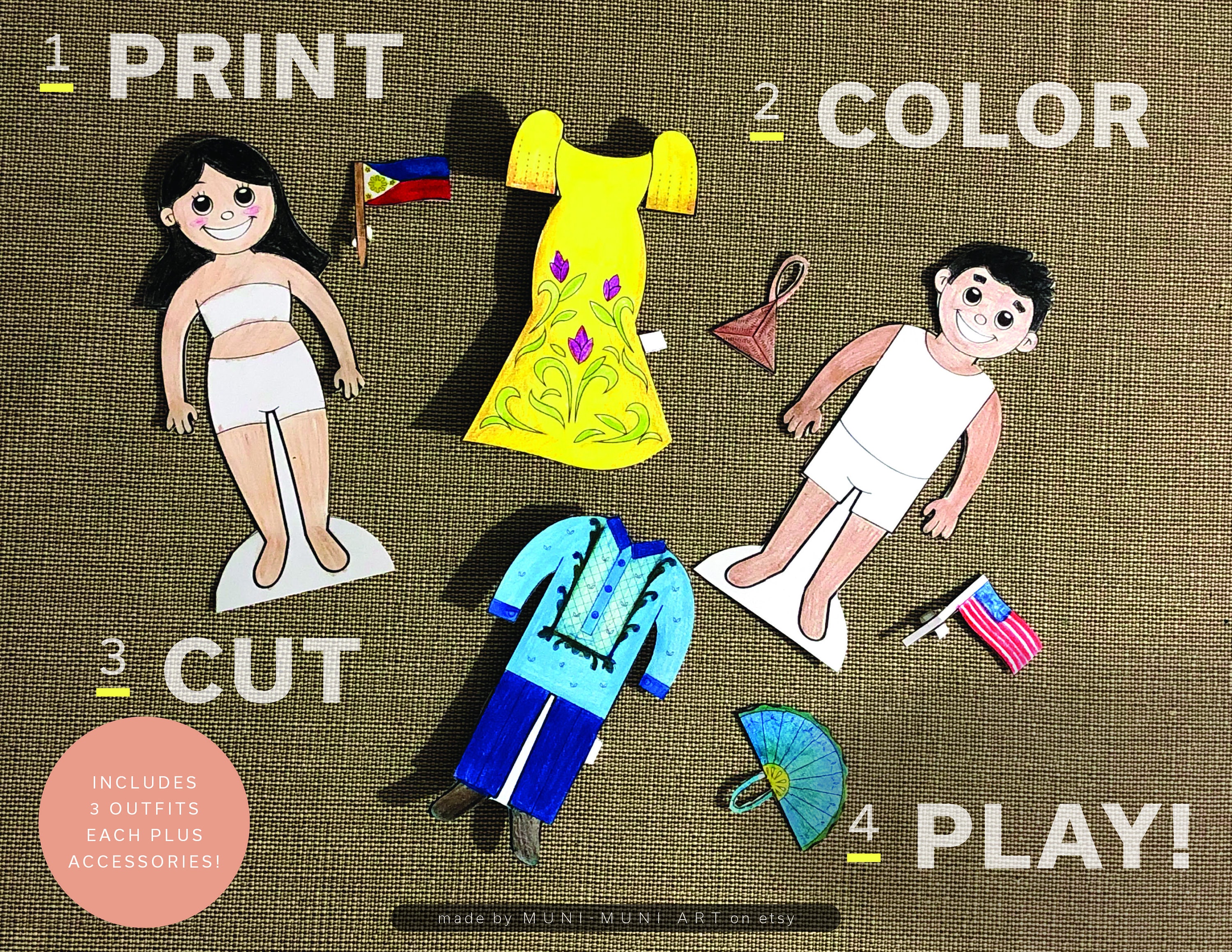 Printable paper doll set filipino coloring pages philippine national costume boy and girl paper dolls