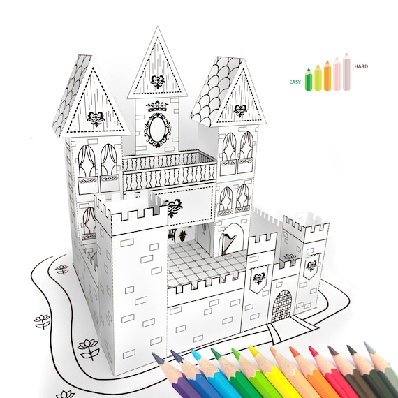 Printable paper toy princess castle paper craft kit coloring pages printable kid craft kit for kids activity paper doll house printable pdf