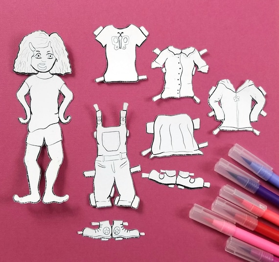 Printable paper dolls spring girl spring paper craft template and coloring pages for kids paper toy for girls pdf instant download