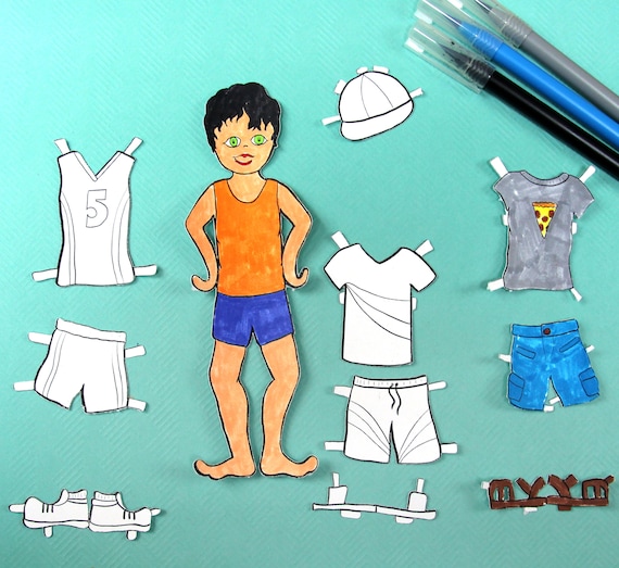 Printable paper dolls summer boy summer paper craft template and coloring pages for kids paper toy for boys pdf instant download