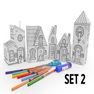 Paper toy houses set printable activity sheets paper craft kit cut and colouring pages arts crafts activity for kids â bhavya digitals