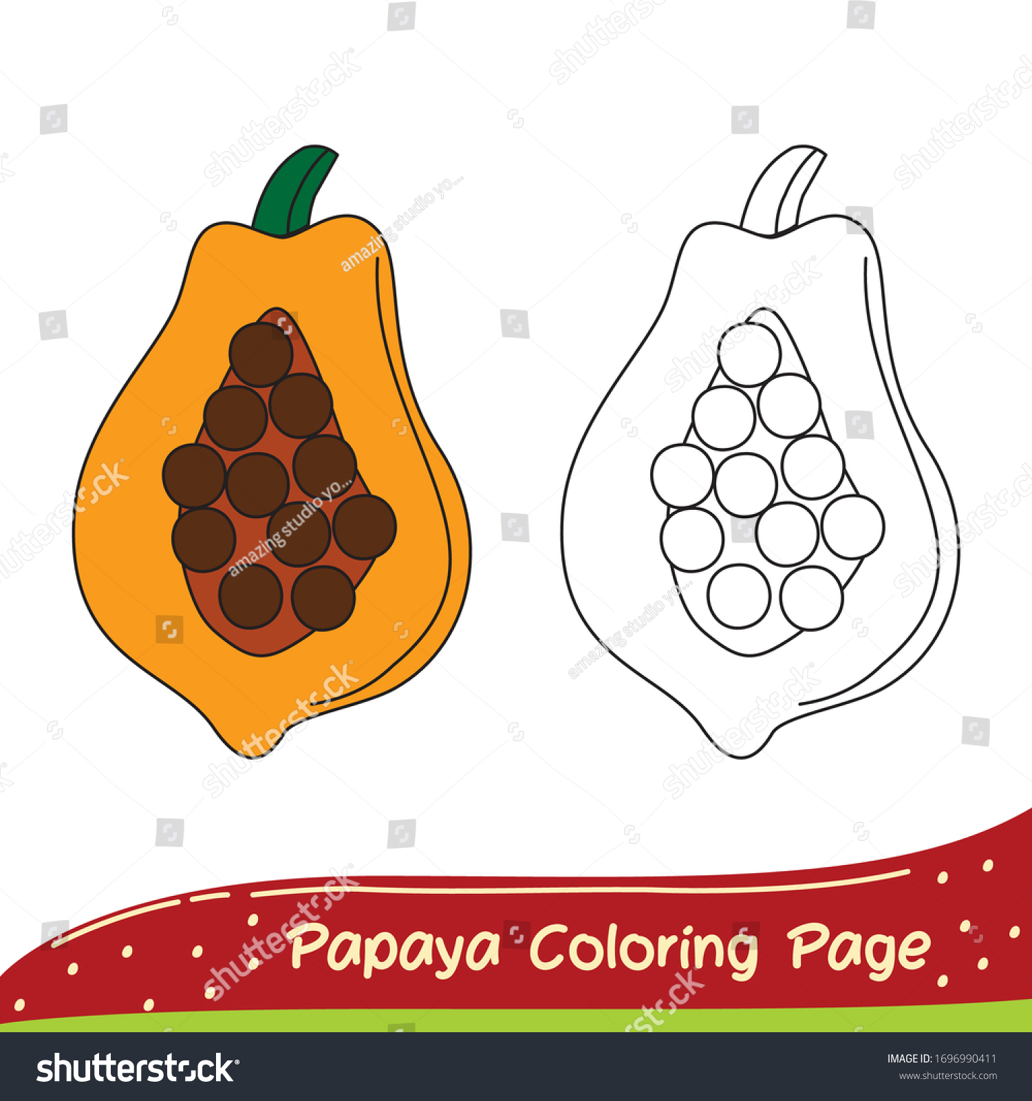 Papaya coloring page coloring fruits vegetables stock vector royalty free