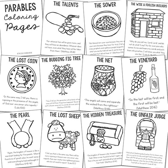 The parables bible story activity posters activity christian homeschool printables bible study for kids bulletin board new testament instant download