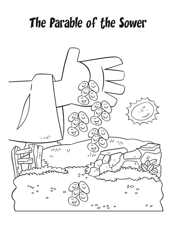 Falling seed from farmer hand in parable of the sower coloring page color luna parables coloring pages coloring pages for teenagers