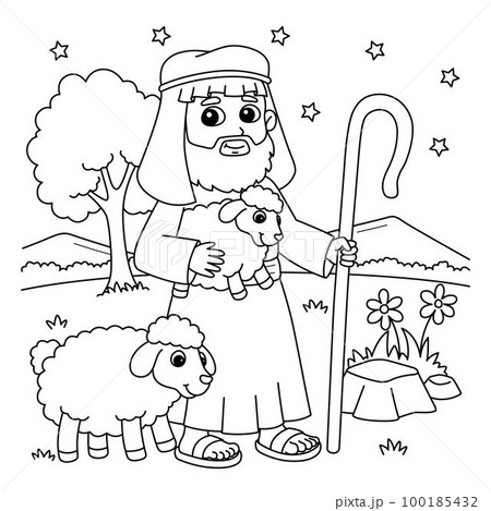 Christian shepherd coloring page for kids