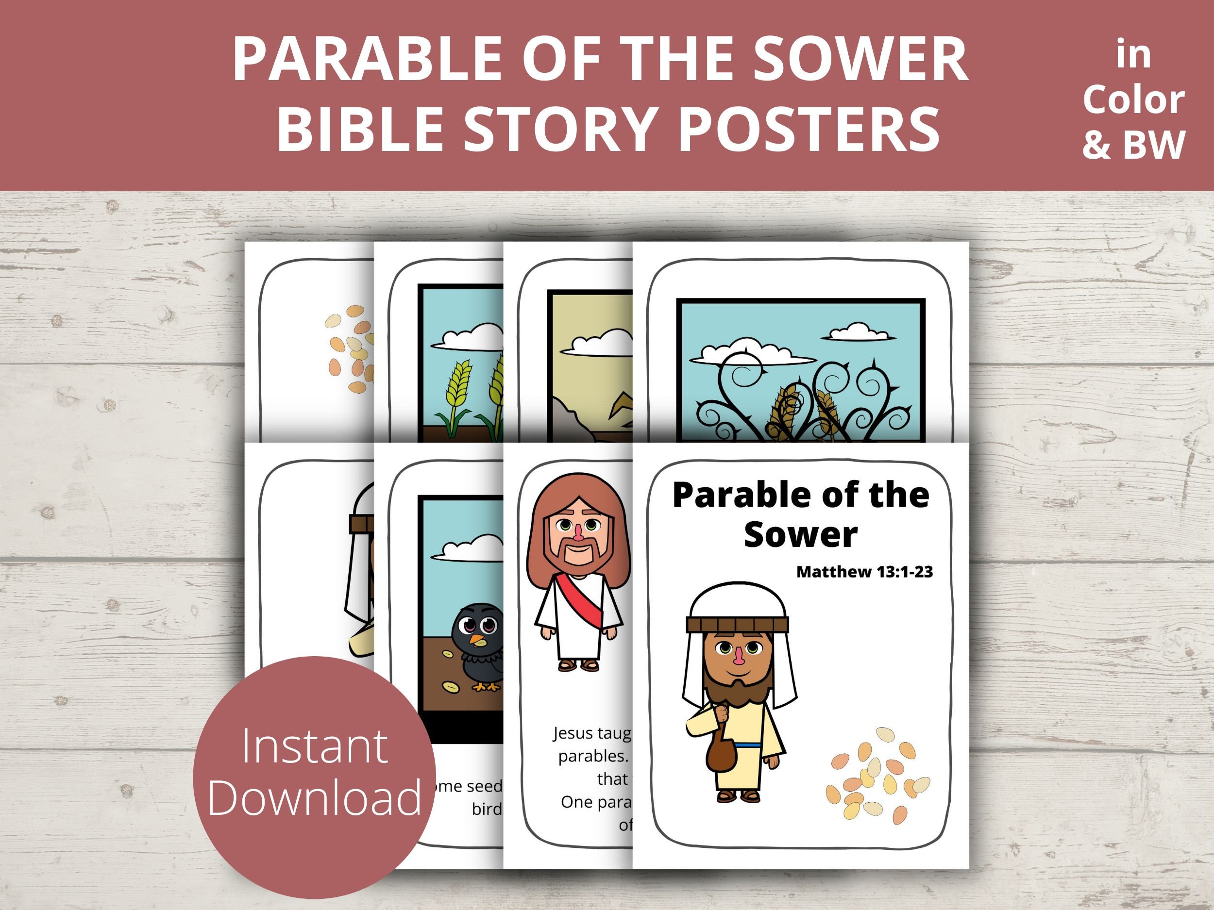 Parable of the sower printable matthew bible story poster bible coloring pages for kid printable bible stories church bulletin board instant download