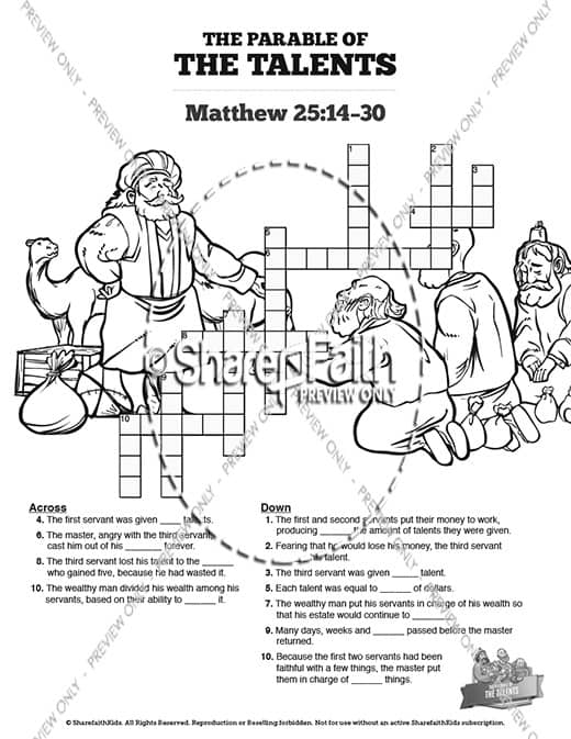 The parable of the talents sunday school crossword puzzles â