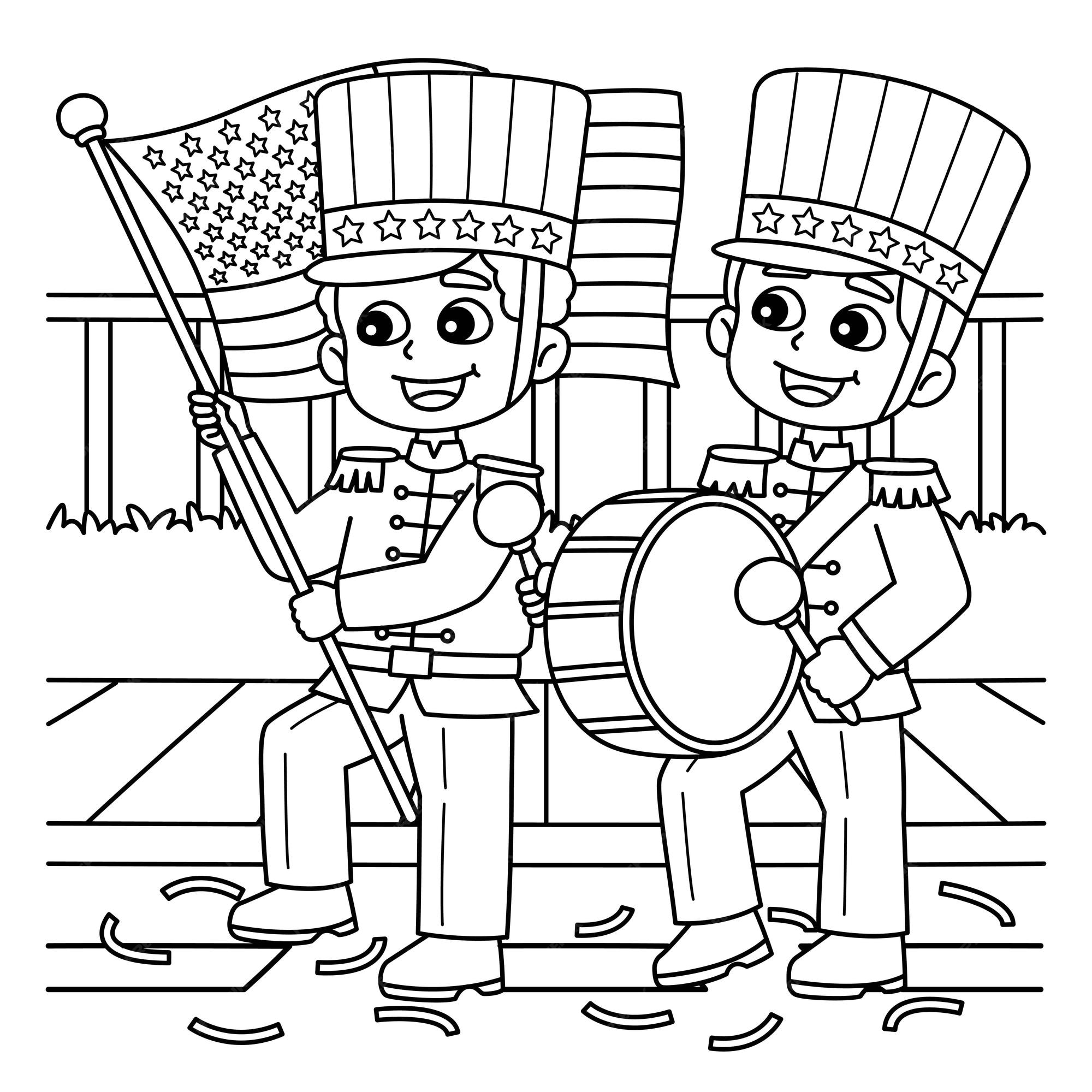 Premium vector th of july parade coloring page for kids