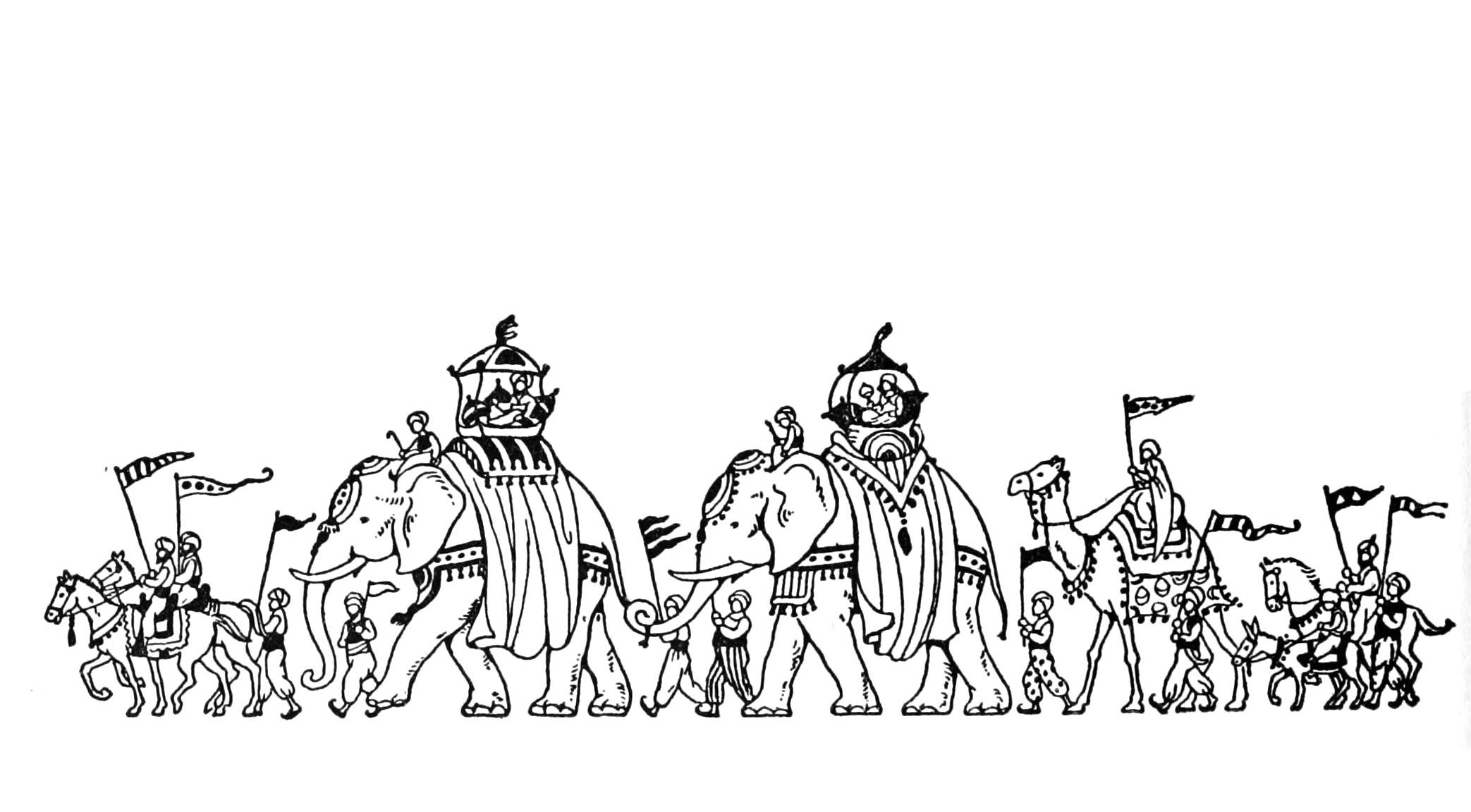 Parade of elephants carrying princes