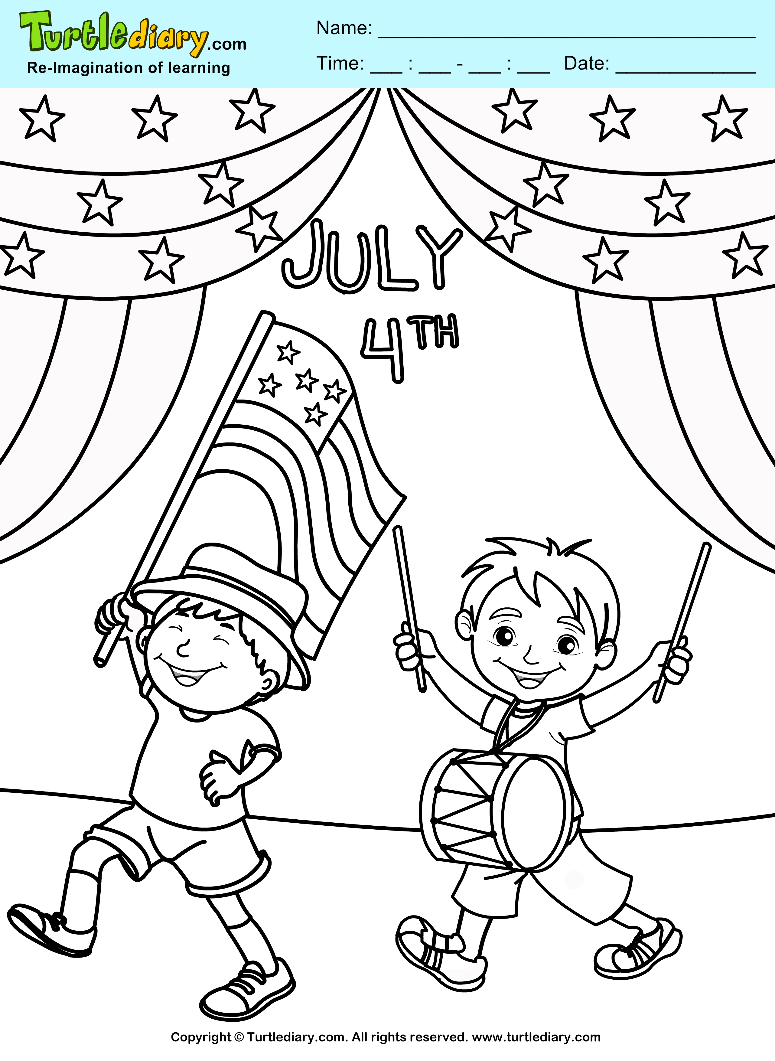 Th of july parade turtle diary coloring sheet