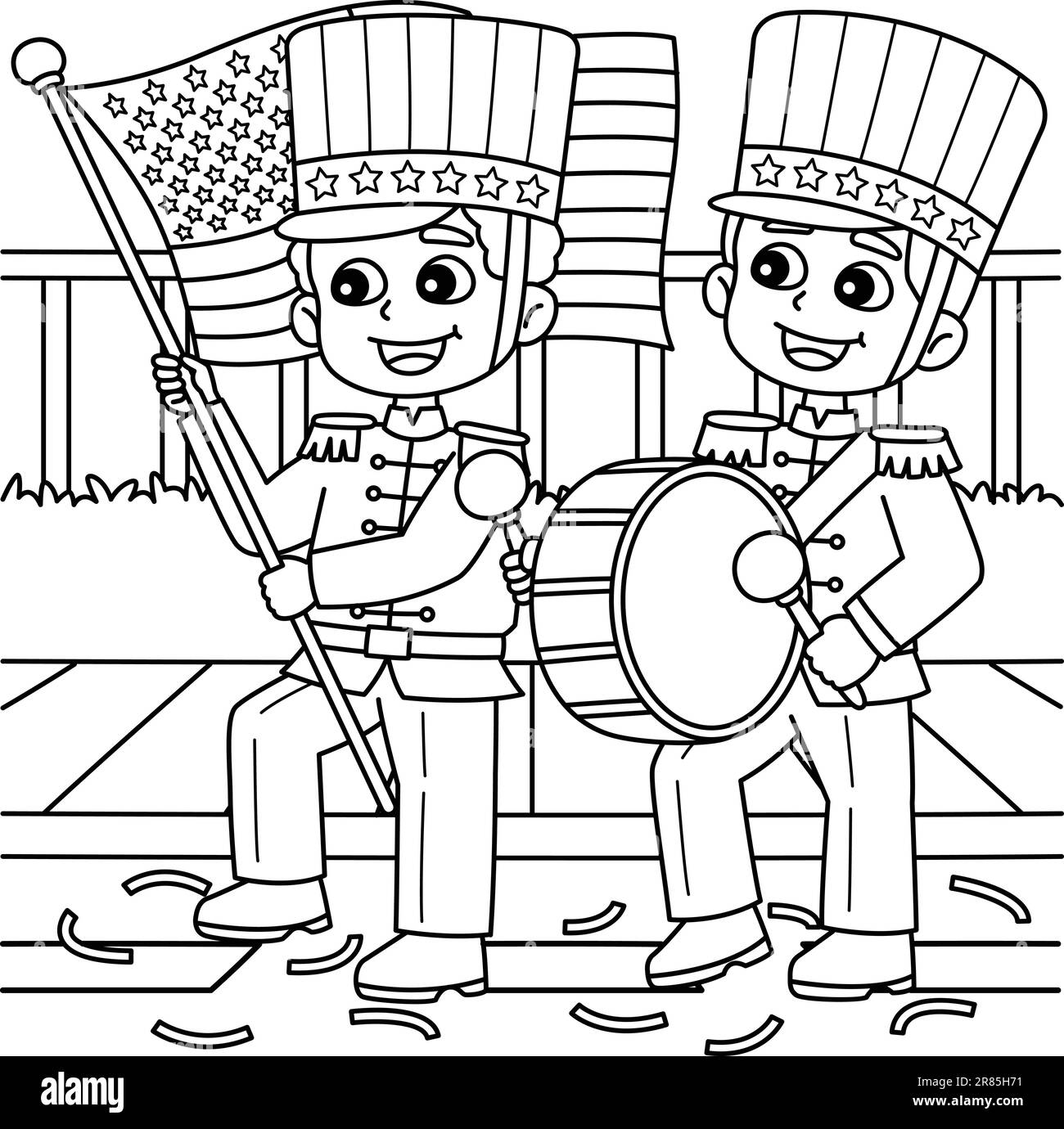 Th of july parade coloring page for kids stock vector image art