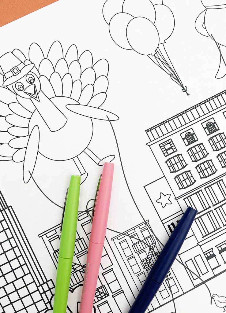 Thanksgiving parade placemat coloring page