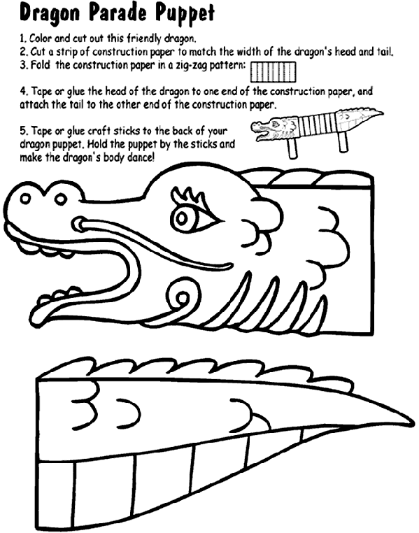 Dragon parade puppet coloring page