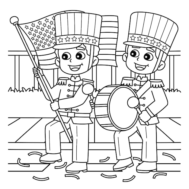 Premium vector th of july parade coloring page for kids