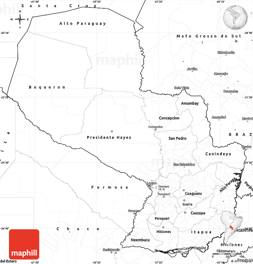 Blank simple map of paraguay