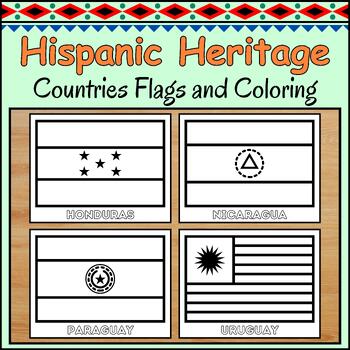 Spanish speaking countries flags coloring hispanic heritage month latino