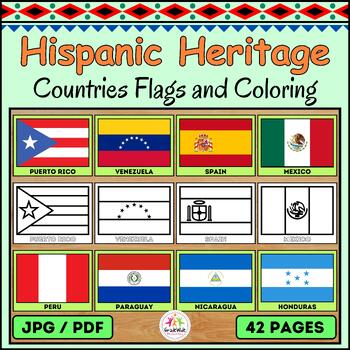Spanish speaking countries flags coloring hispanic heritage month latino