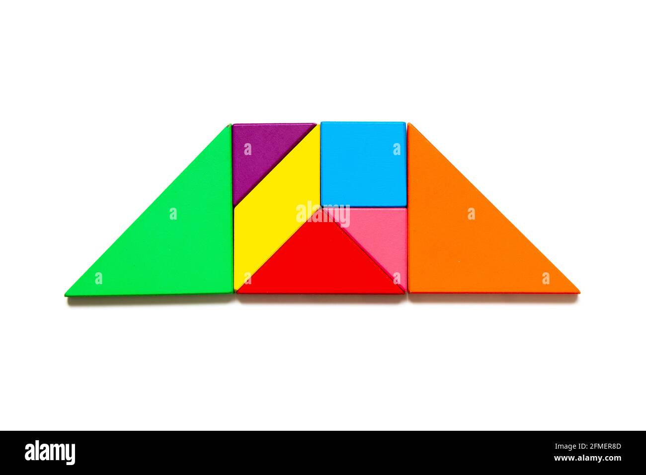 Color tangram puzzle in trapezium shape on white background stock photo