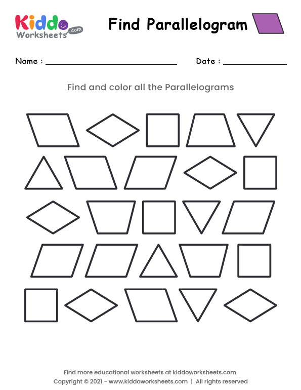 Free printable find the parallelogram worksheet