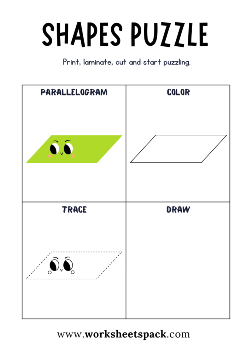 Shapes puzzle worksheets free printable parallelogram puzzle game for students