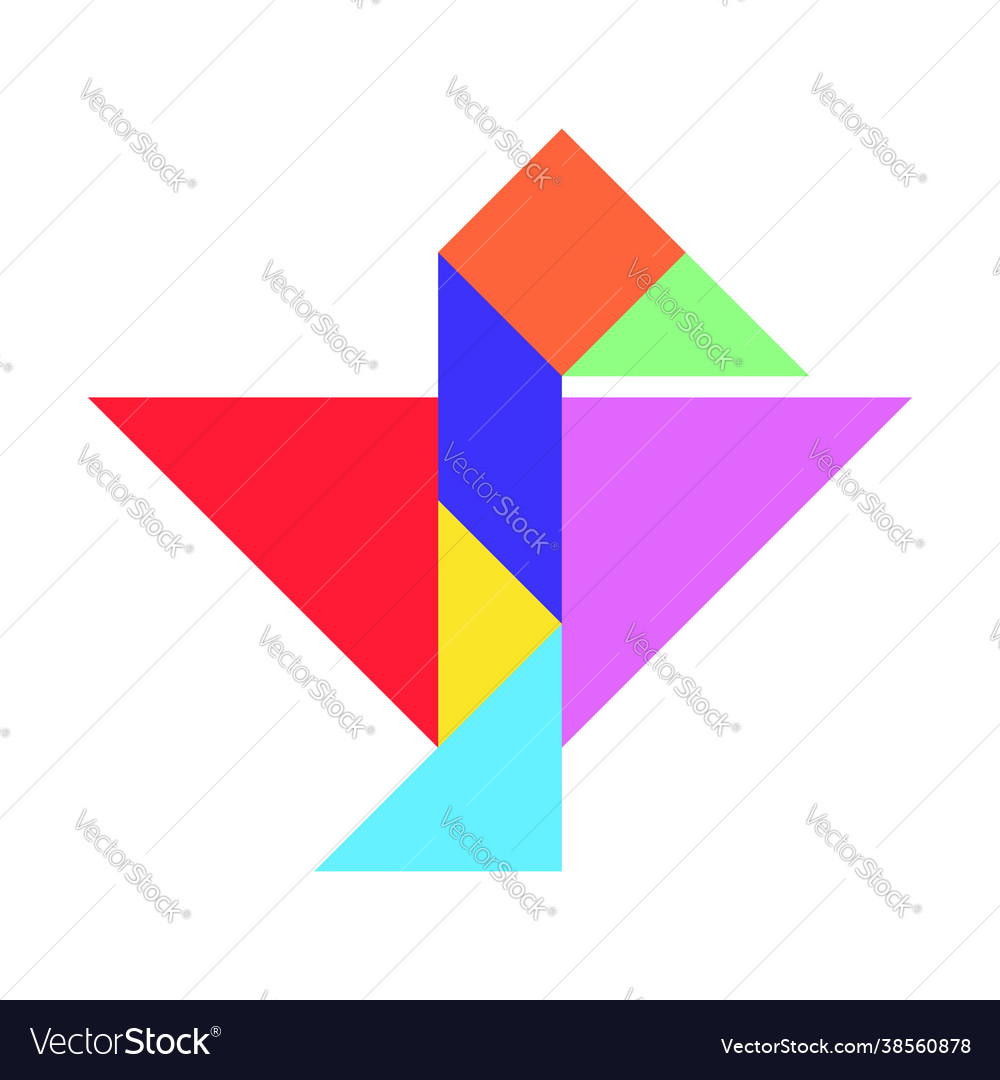 Color tangram puzzle in flying bird shape vector image