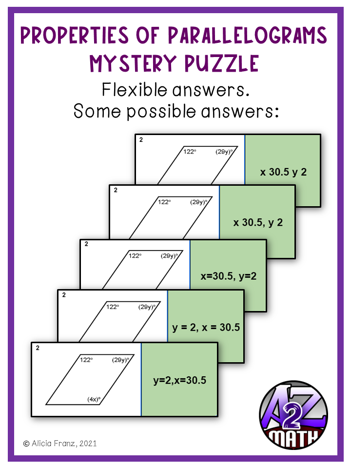 Parallelogram properties activity digital pixel art mystery puzzle