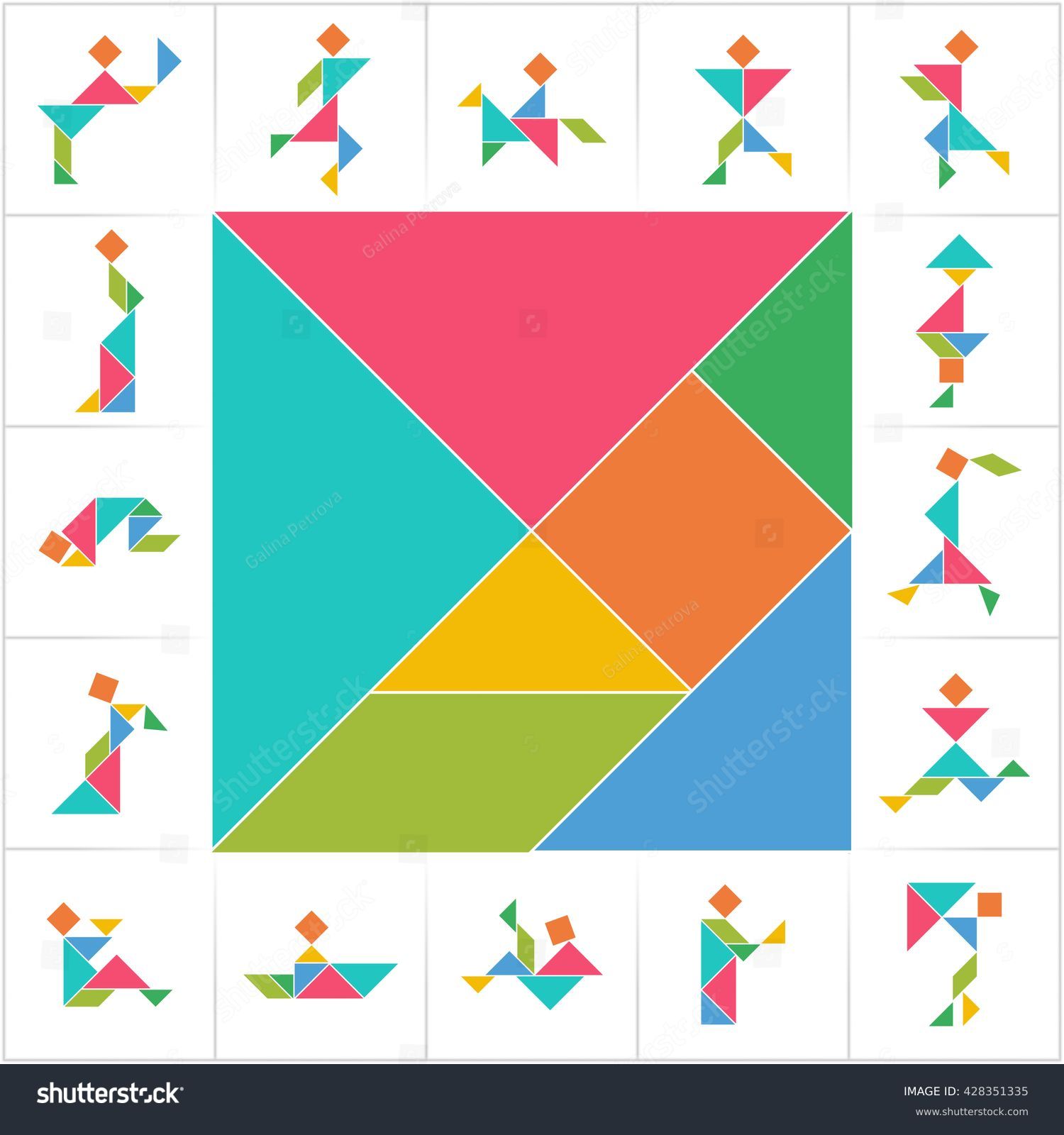 Tangram chinese dissection puzzle people set stock vector royalty free