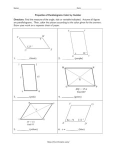 Properties of parallelograms color by number