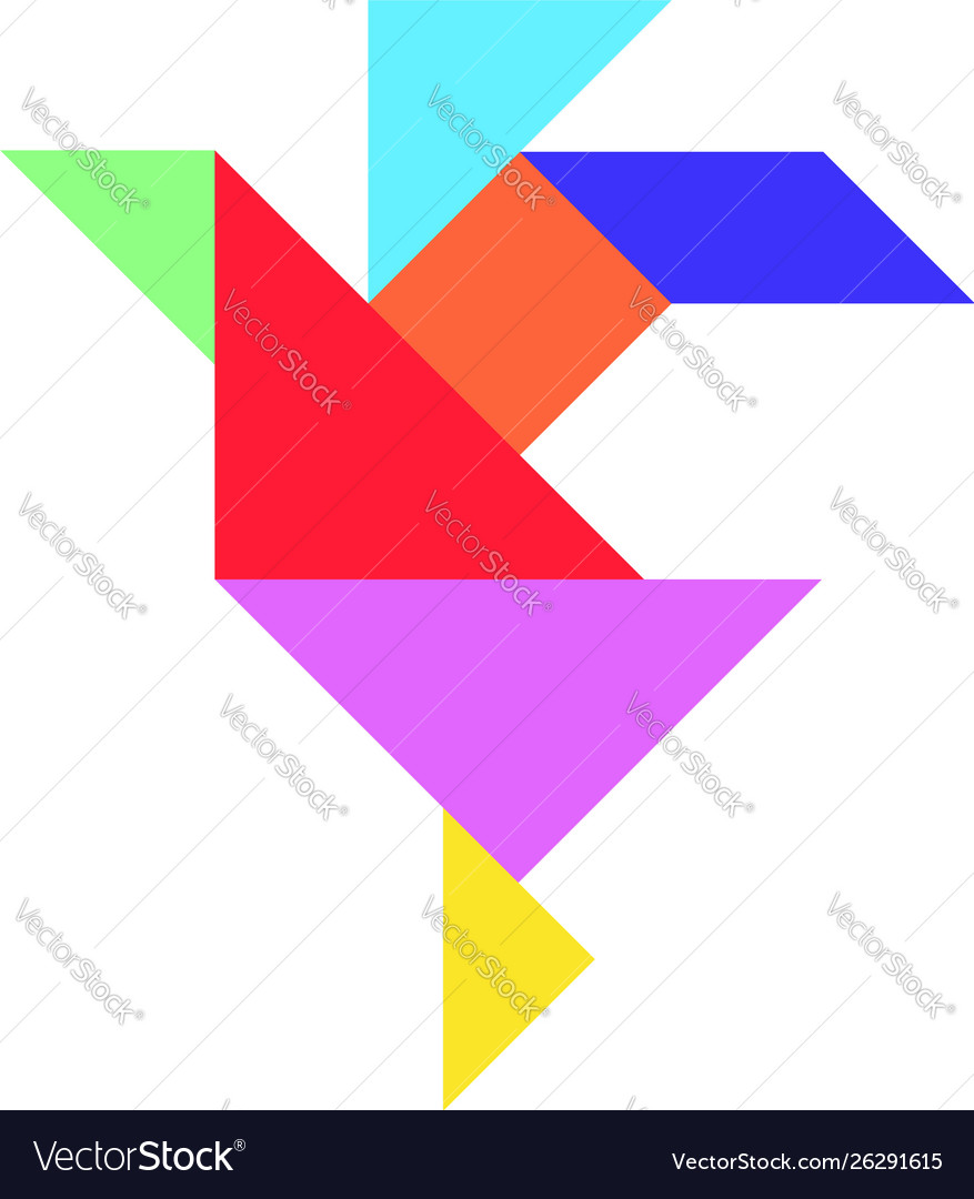 Color tangram puzzle in flying bird or duck shape vector image