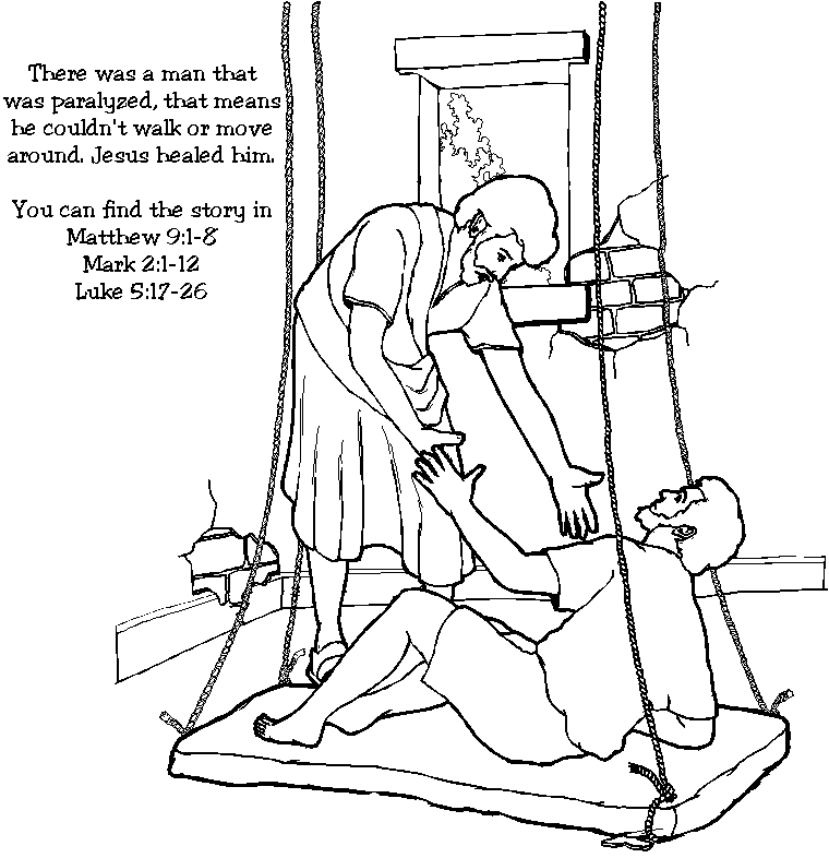 Jesus heals the paralyzed man coloring page