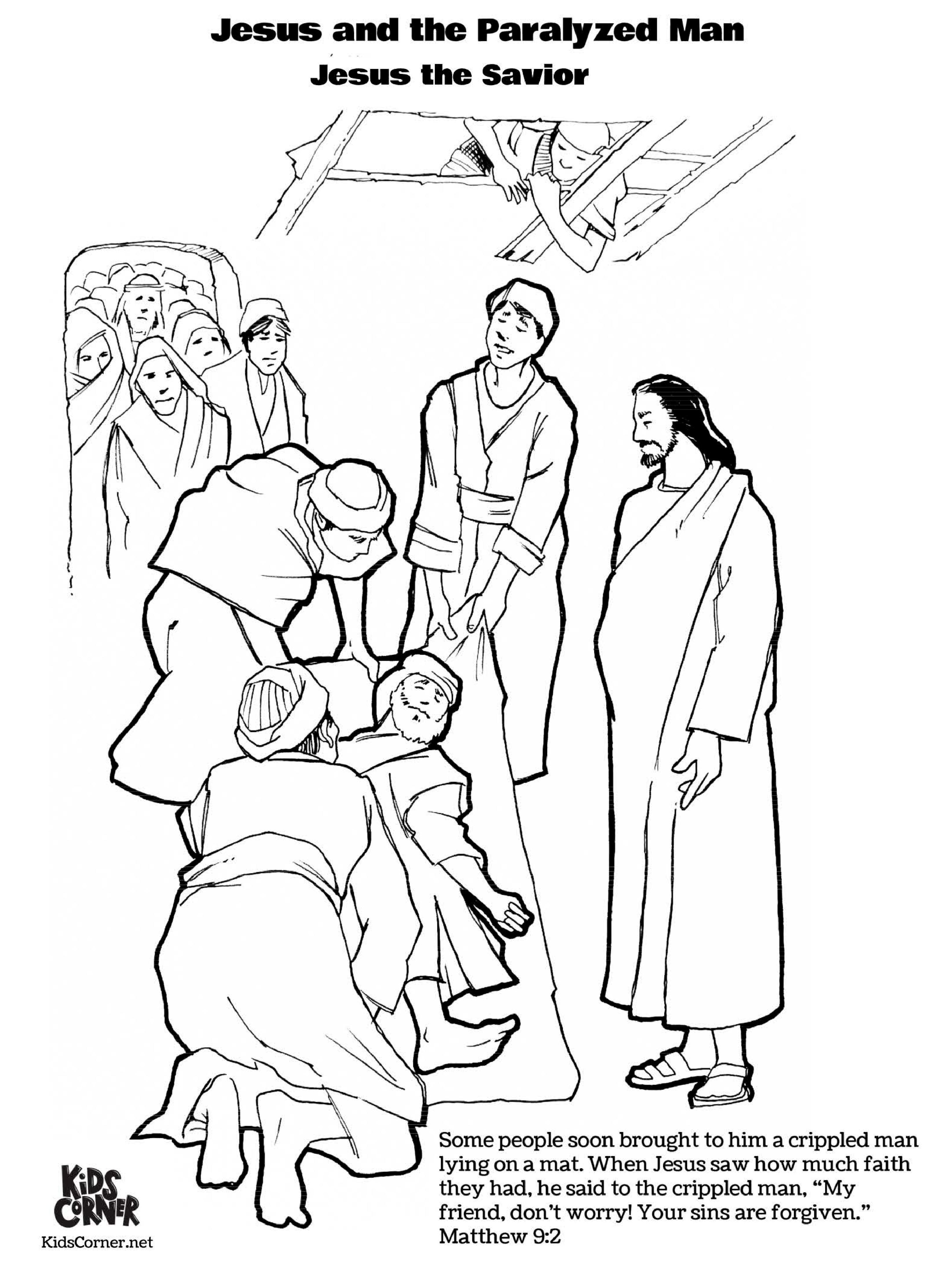 Bible coloring page jesus and the paralyzed man bible coloring pages bible coloring bible